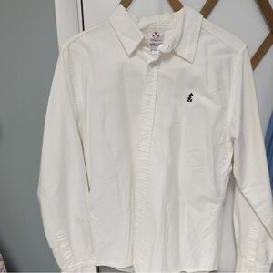 White Disney Button-Up Shirt with Embroidered Mickey Logo